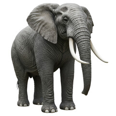 Majestic African elephant standing tall with impressive tusks on a clean white background for conservation projects