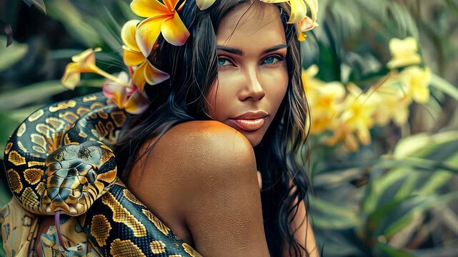 A woman hugs a snake in nature. Selective focus. animal.