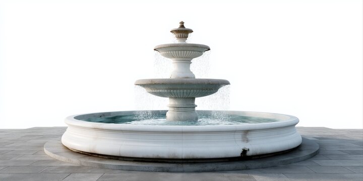 Elegant three-tier marble fountain with flowing water on stone platform - Powered by Adobe