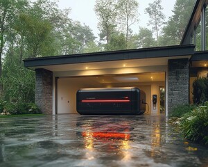 Modern electric vehicle charging station in a stylish garage