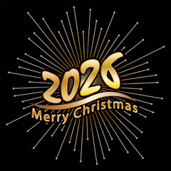 2026. Merry Christmas. Stylized gold illustration for postcards, greetings and creative design