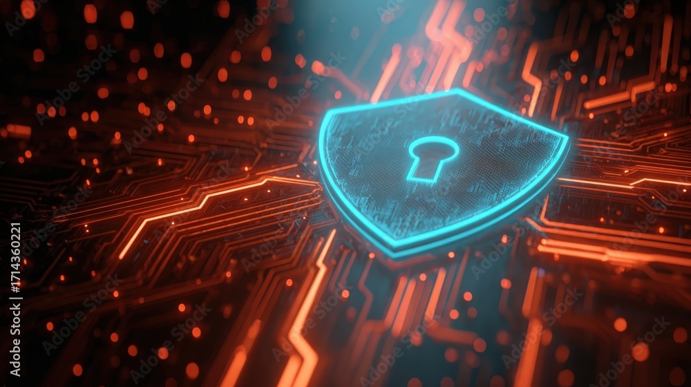 Aufkleber digital security concept with shield and lock in cyber environment