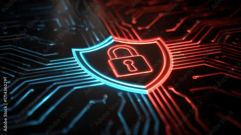 Aufkleber digital security concept with shield and lock on circuit background
