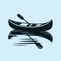 Silhouette of a Canoe and Paddle on Water.