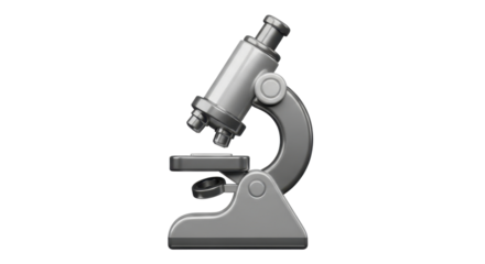 Gray illustration of a scientific microscope, detailed view.