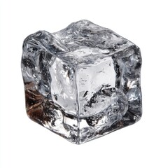 Single clear ice cube, square shape, isolated on white