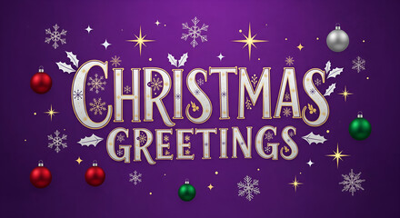 Elegant Christmas Greetings on Purple: Festive Typography with Ornaments