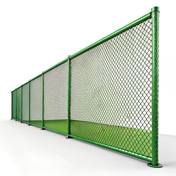 Green chain link fence on a white background Keywords: fence, chain link, green, metal, security