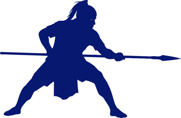 cobalt warriors focused throw spear silhouette of precision and power, isolated on transparent background