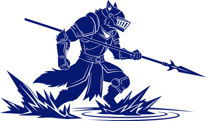 cobalt wolf knights frozen march a silhouette of unwavering determination, isolated on transparent background