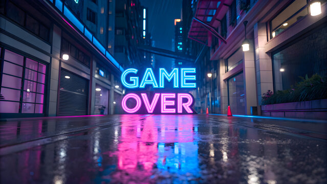 Game over neon cyberpunk street