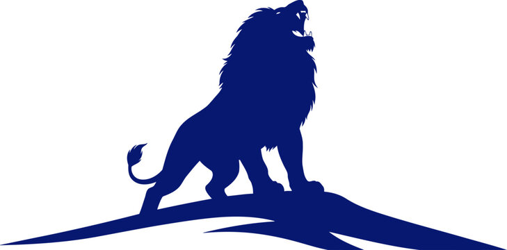 majestic lions powerful roar a navy blue silhouette of regal strength and pride, isolated on transparent background