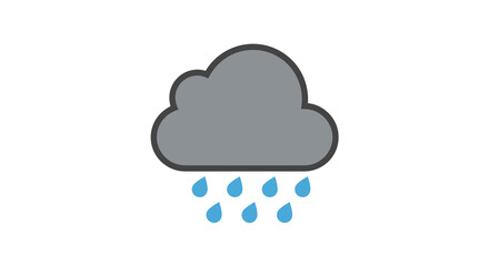 Simple illustration of a gray rain cloud with blue raindrops falling, flat design style, against a white background, conveying a calm and slightly melancholic mood.