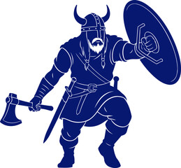 Fototapeta premium valkyries determined assault a navy blue silhouette of a fearless norse warrior, isolated on transparent background
