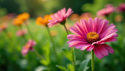 Fototapeta premium Close-up of blooming dusty miller against lush garden backdrop , landscape, botany, flora