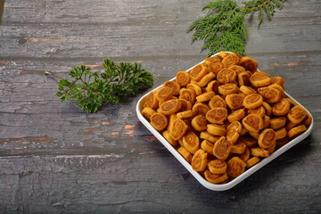 Indian savoury snack food from streets. bhakerwadi.