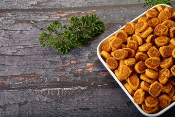 Bakarwadi- delicious Indian savoury snack food.