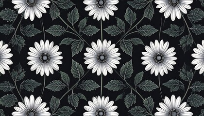 Floral pattern, white flowers, dark background