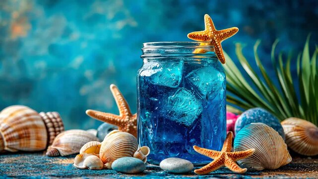 Blue cocktail in marine style. Selective focus. Nature.