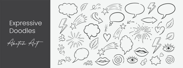 Fototapeta premium Hand Drawn Vector Doodle Icons Set, Outline Sketch Elements Collection for Creative Design and EPS Illustrations