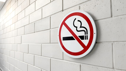 No Smoking Sign Isolated on White Wall Studio Shot. Public Health, No Smoking Area Prohibition Symbol with Copy Space. Matte Finish, Commercial Use