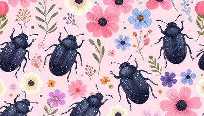 Floral pattern with beetles