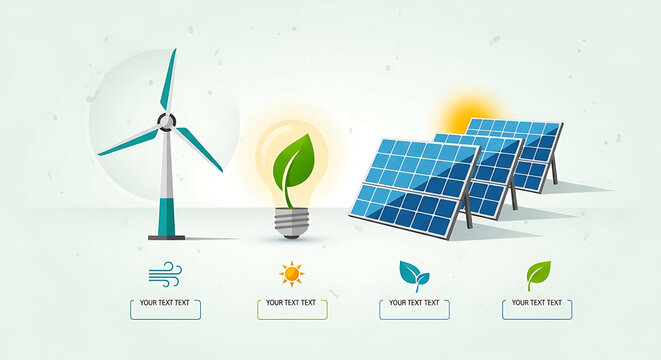 Visualizing Sustainable Energy Solutions An Infographic Showcasing Wind Power, Solar Panels, and Green Eco-Friendly Resources for a Brighter, Cleaner Future