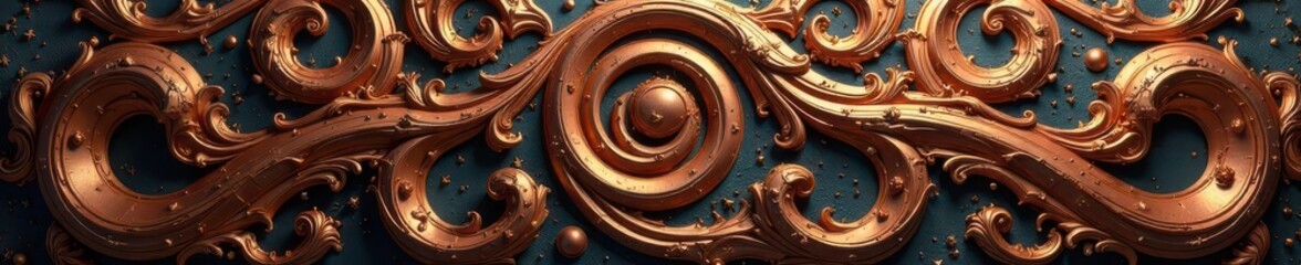 Intricate copper and bronze swirling pattern backdrop, vintage, texture, antique