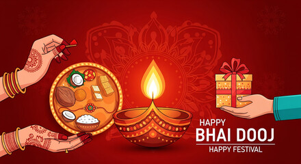 Naklejka premium Bhai Dooj Celebration: Thali, Diya, and Gift