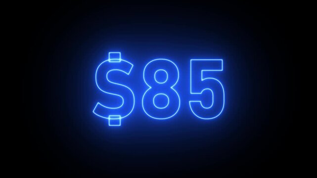 Blue Neon Dollar Sign and Number 85 Glowing on Black Background money currency