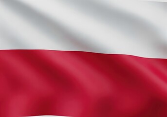 Realistic 3D illustration of the Polish national flag waving with fabric texture