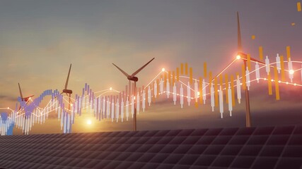 Financial growth diagram with business data, sustainable energy solar panel background.. - Powered by Adobe