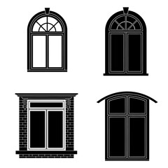 Collection of four distinct architectural window designs architectural styles and home exteriors featuring arched and rectangular windows isolated on white background Vector Illustration