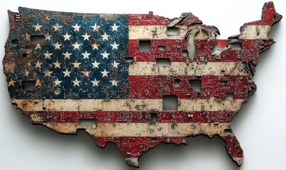 Rusted US map, distressed flag design