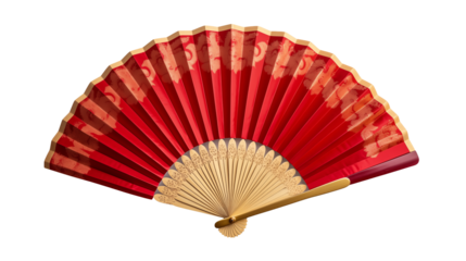 Elegant red folding fan with ornate golden dragon pattern, perfect for cultural events and fashion