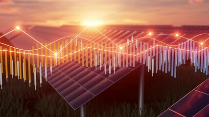 Corporate analytics dashboard with data visualization, solar panels in the backdrop.. - Powered by Adobe