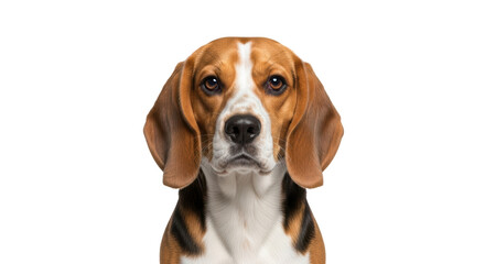 Isolated Beagle dog headshot portrait in studio looking at camera with perfect lighting