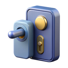 Modern Style Door Lock with Gold Accents Against Black Background