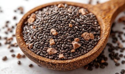 Superfood seeds in wooden spoon