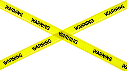 Yellow warning tape with the word warning printed repeatedly isolated on transparent background