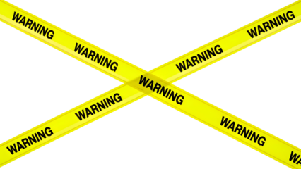Yellow warning tape with the word warning printed repeatedly isolated on transparent background