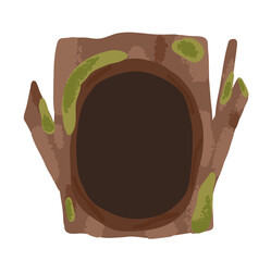 Empty hole in forest tree drawn in flat style