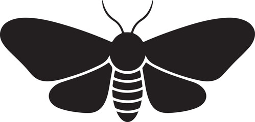 Black silhouette of a moth on a white background, minimal style