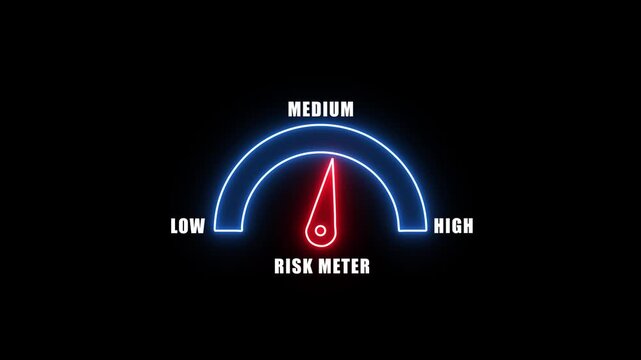 Neon risk meter . icon on speedometer. High risk meter. motion graphic. 4k animation