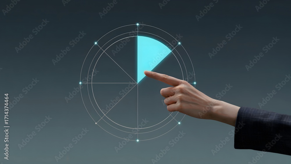 Wall mural a person's hand indicates progress by touching on the pie chart, visually representing percentage. i