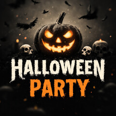 Glowing Jack O Lantern Pumpkin with Halloween Party Text	
