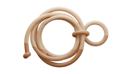Beige rhythmic gymnastics rope coiled, ombre effect, knotted loop.