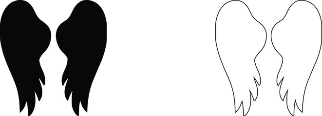 Wings icons. Set of black wings icons. Bird wings, angel wings elements. Wings Collection in different shape. Vector illustration.Wings icon set. Bird, angel and eagle minimalist black wing icons 