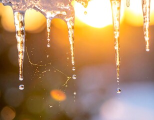 Icicles dripping in golden sunlight