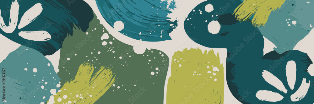 Poster hand-painted abstract design with paper texture and colorful shapes